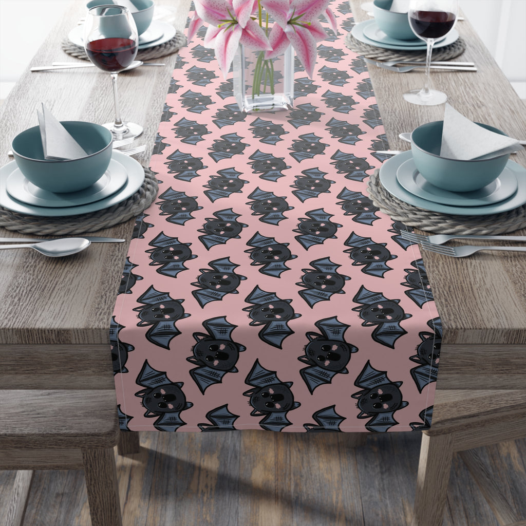 Halloween Bats Pink Fall Autumn Cotton Poly Table Runner