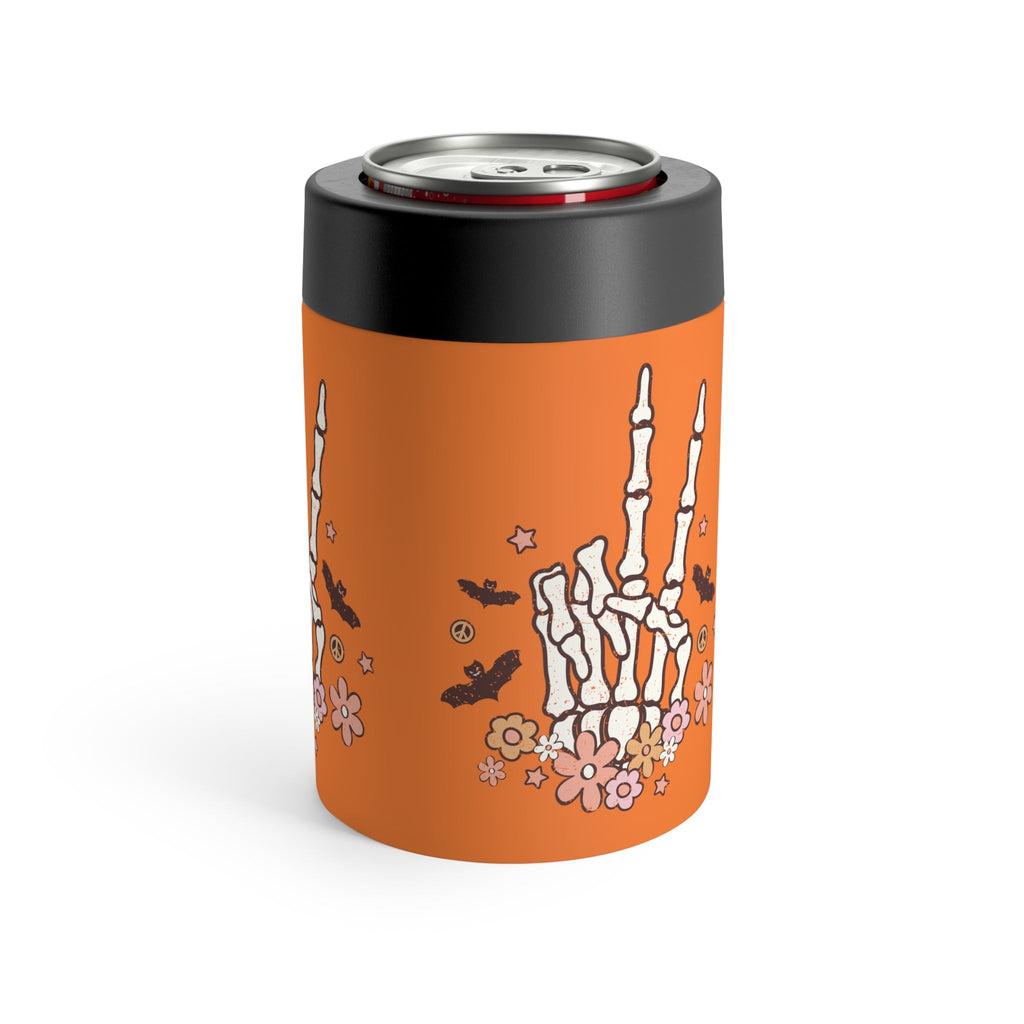 Retro Groovy Halloween Skeleton Peace Sign Stainless Steel Can Holder
