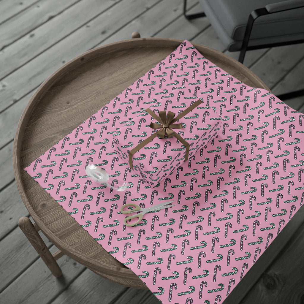 Pink And Teal Pastel Candy Canes Pink Christmas Print Holiday Gift Wrap Paper - Glossy Or Matte