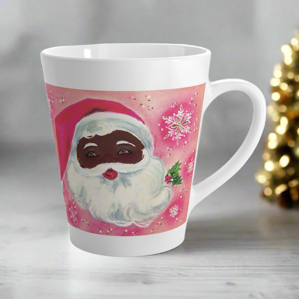 Pink Santa Mid Century Retro Christmas Print Latte Coffee Mug