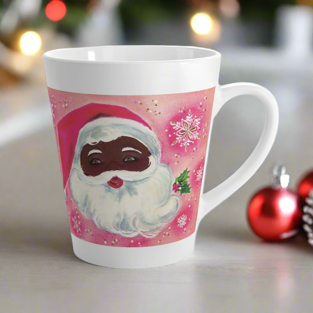 Pink Santa Mid Century Retro Christmas Print Latte Coffee Mug
