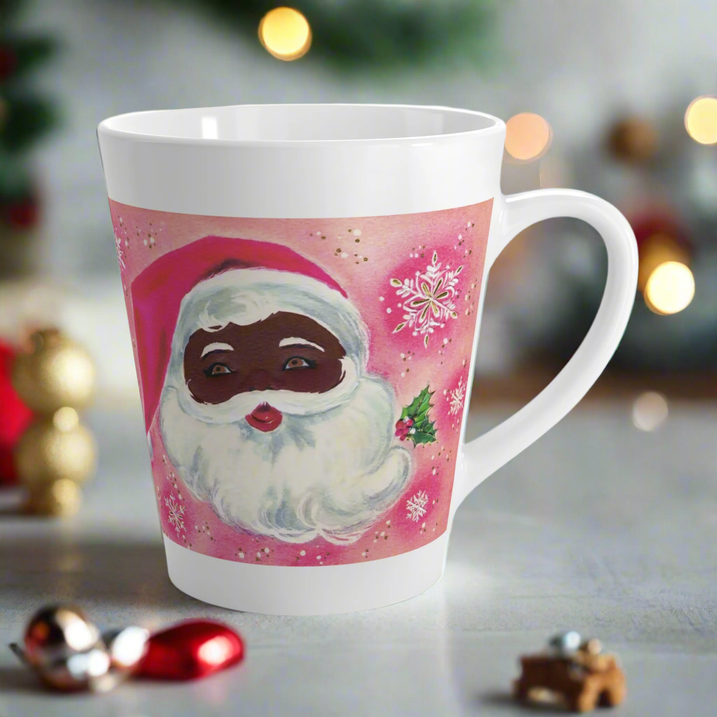 Pink Santa Mid Century Retro Christmas Print Latte Coffee Mug