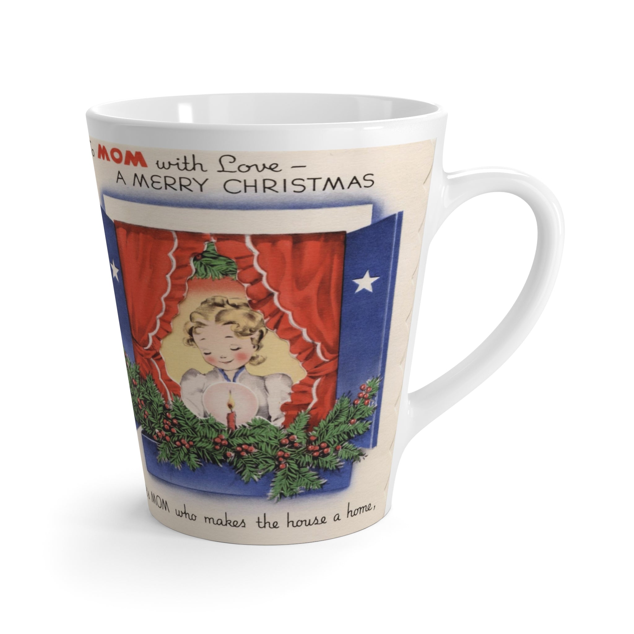 To Mom With Love Merry Christmas Mid Century Retro Christmas Print Latte Coffee Mug