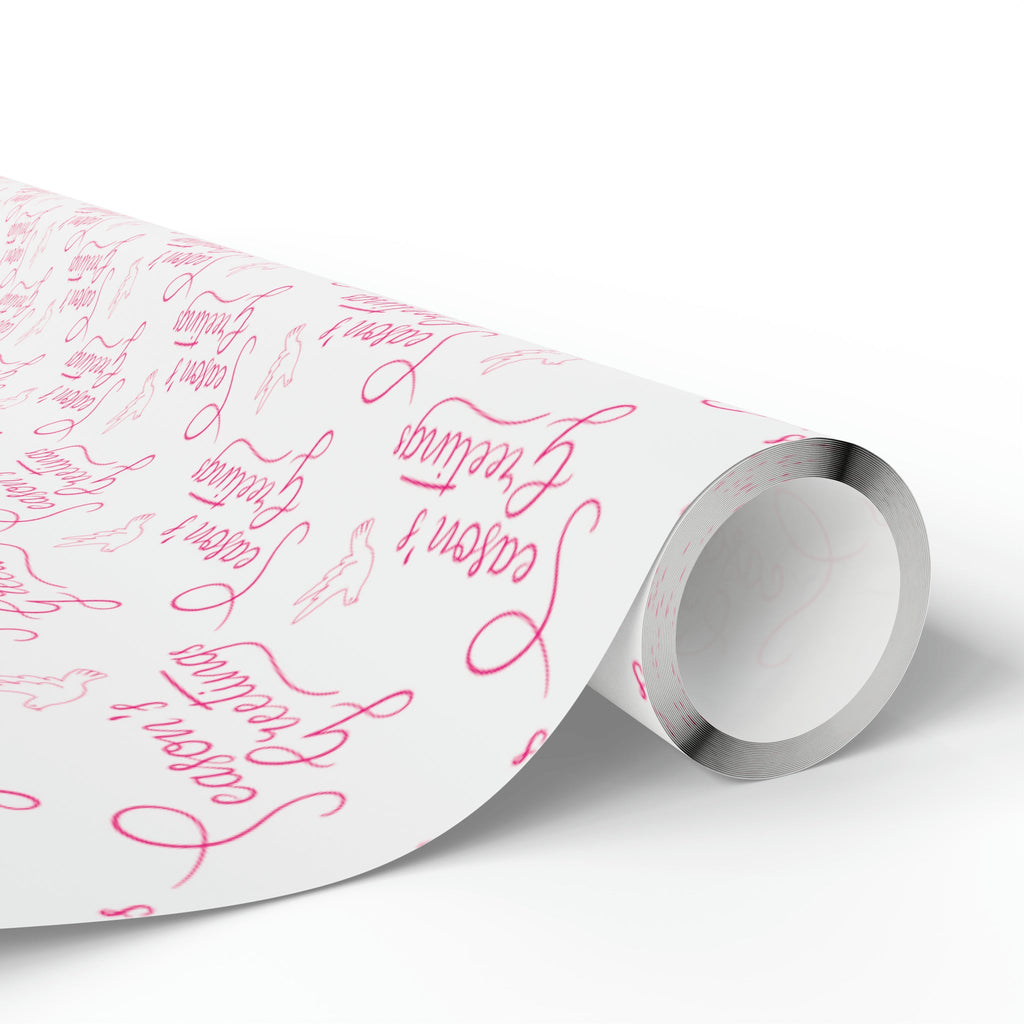 Season's Greetings Pink Dove Pink Retro Style Christmas Print Holiday Gift Wrap Paper - Glossy Or Matte