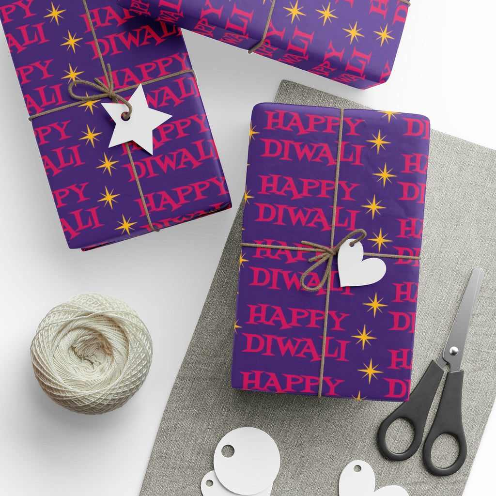 Happy Diwali Stars Atomic Mid Century Retro Style Holiday Gift Wrap Paper - Glossy Or Matte