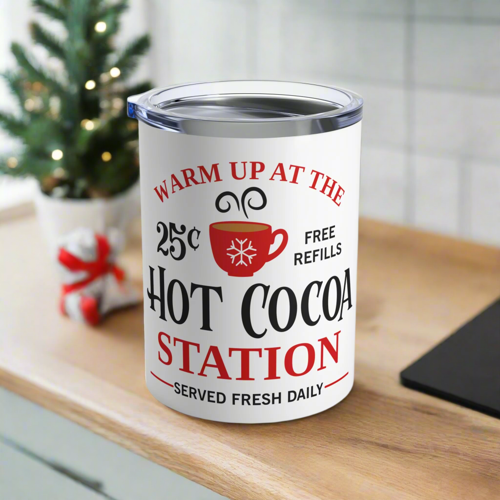 Warm Up At The Hot Cocoa Station Drink Tumbler Travel Christmas Mug