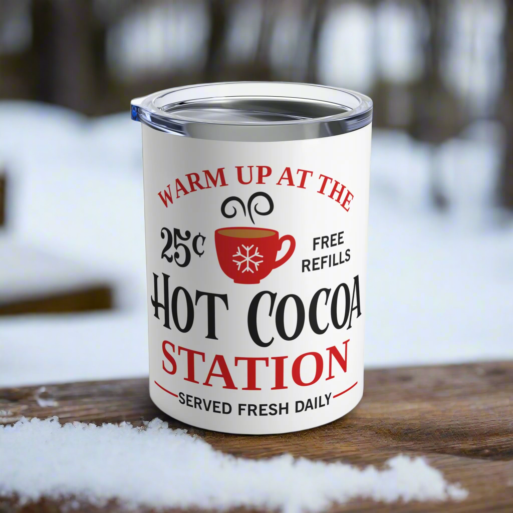 Warm Up At The Hot Cocoa Station Drink Tumbler Travel Christmas Mug