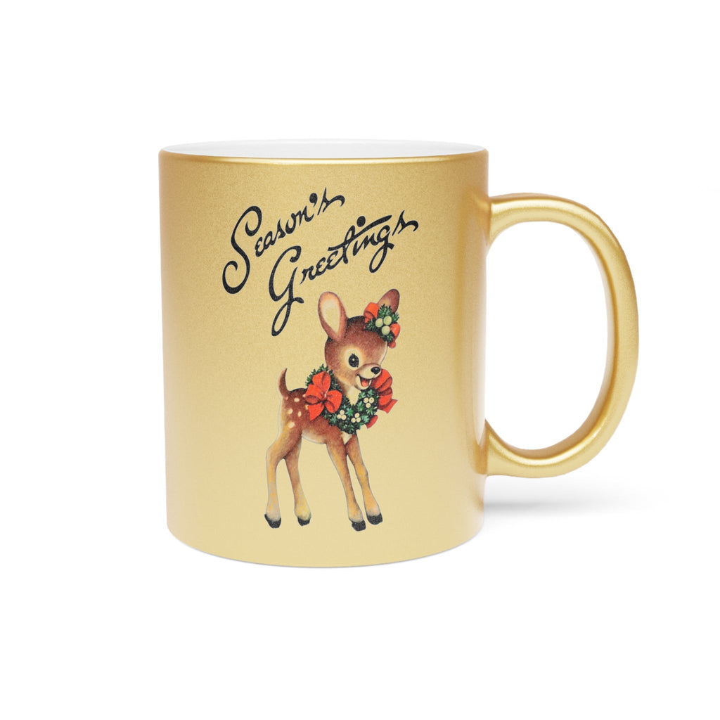 Season's Greetings Cute Reindeer Mid Century Retro Christmas Gold Metallic Mug