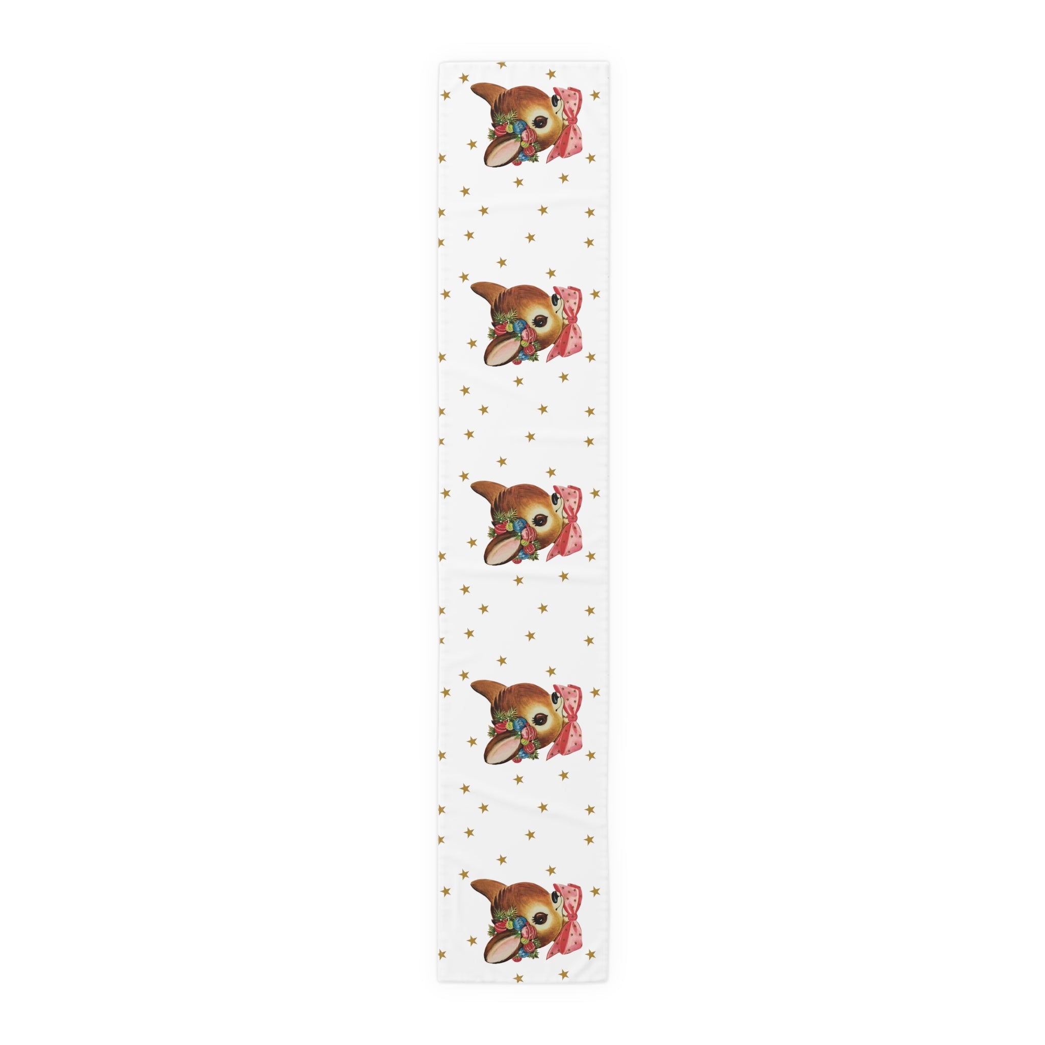 Reindeer Gold Stars Mid Century Retro Christmas Print Home Decor Cotton Poly Table Runner