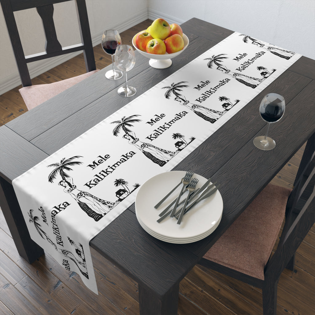 Mele Kalikimaka Hawaiian Girl Atomic Mid Century Retro Style Christmas Print Home Decor Cotton Poly Table Runner