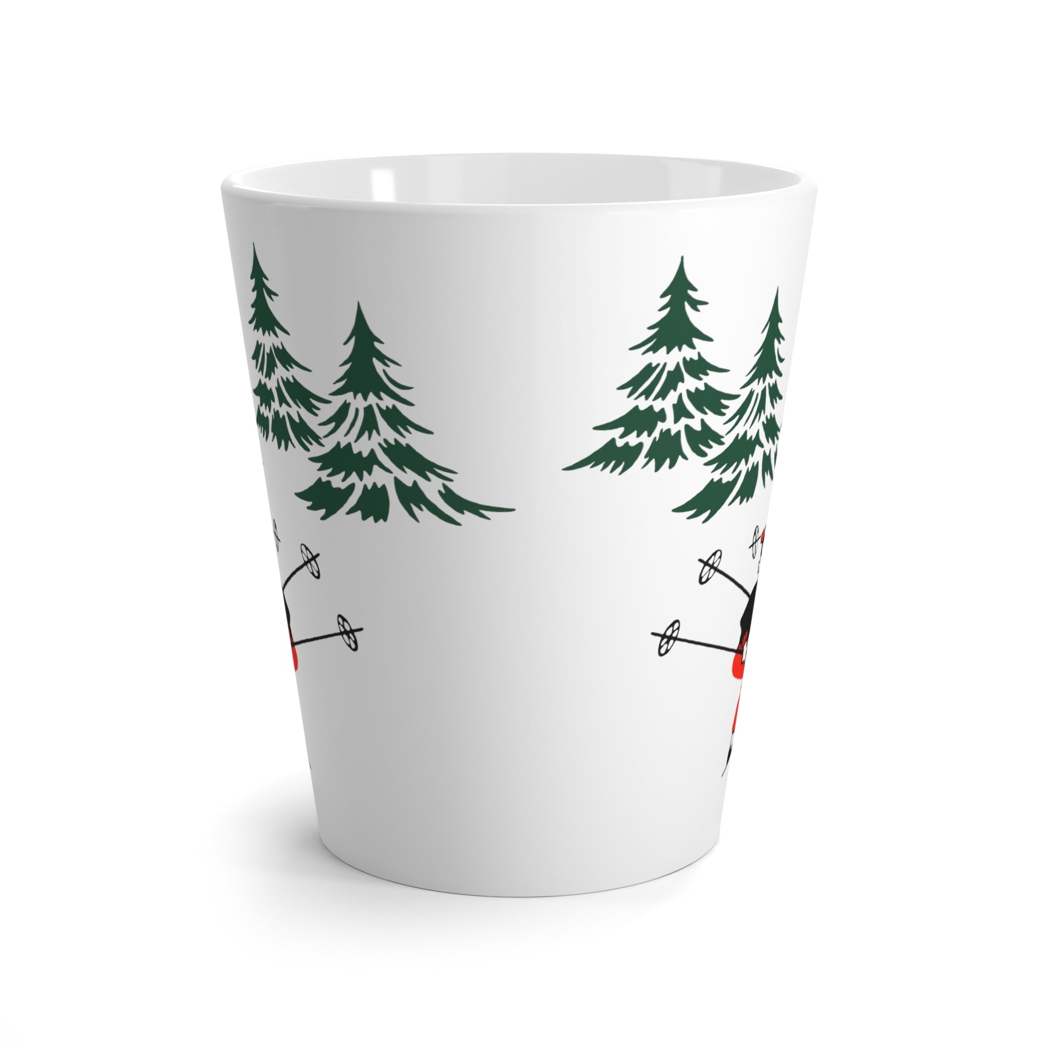 Christmas Skiing Couple Trees Winter Mid Century Retro Christmas Print Latte Coffee Mug