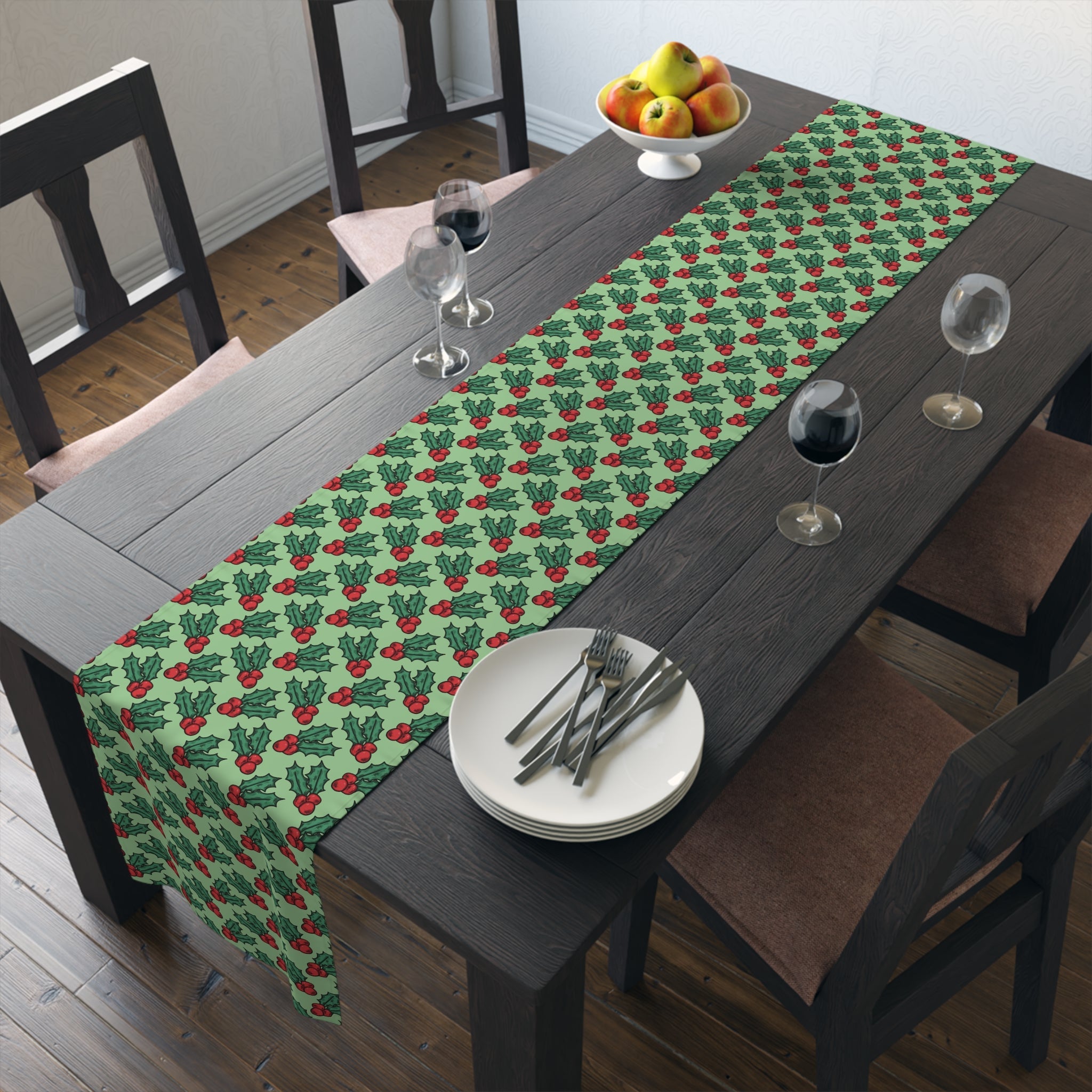 Cute Christmas Holly Christmas Print Home Decor Cotton Poly Table Runner