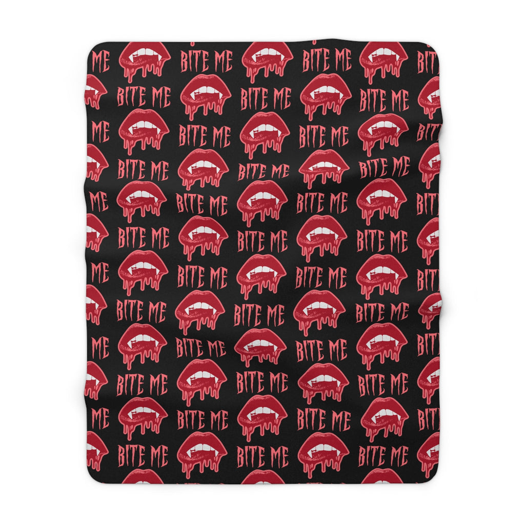 Bite Me Vampire Fangs Halloween Fall Autumn Sherpa Fleece Blanket