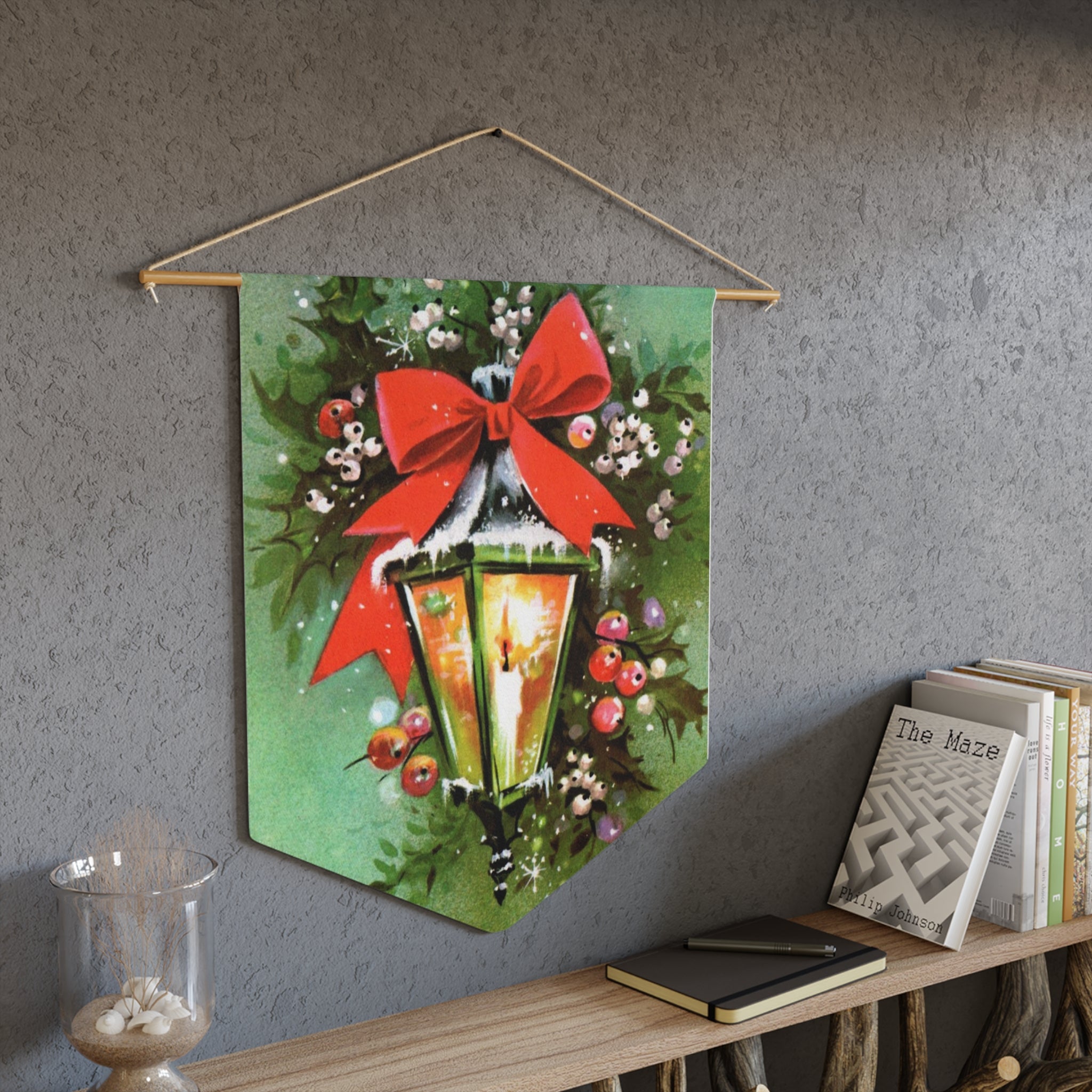 Christmas Winter Lampost With Bow Retro Christmas Print Wall Hanging Banner Flag