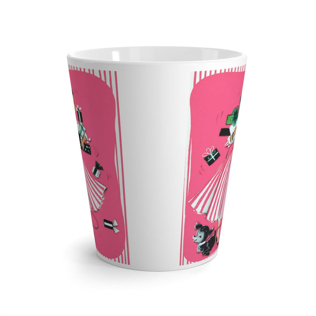 Lady With Presents Cute Dog Pink Christmas Retro Print Latte Coffee Mug