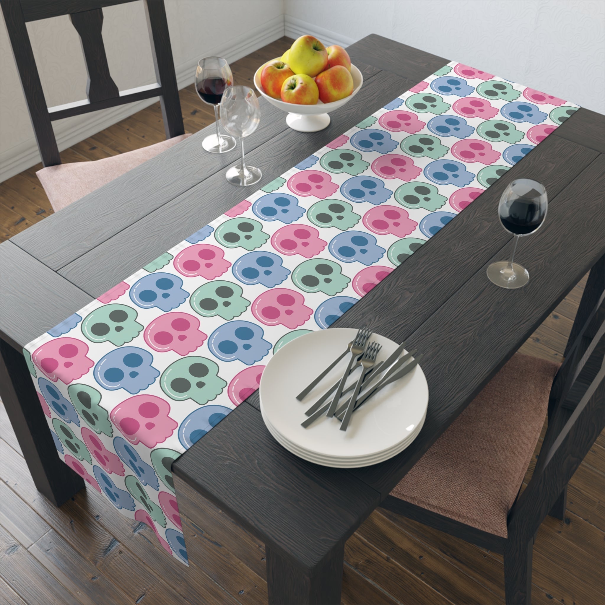 Pastel Goth Cute Halloween Skulls Home Decor Cotton Poly Table Runner