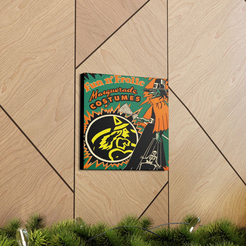 Fun N' Frolic Masquerade Costume Green Witch Halloween Retro Print Canvas Gallery Wraps