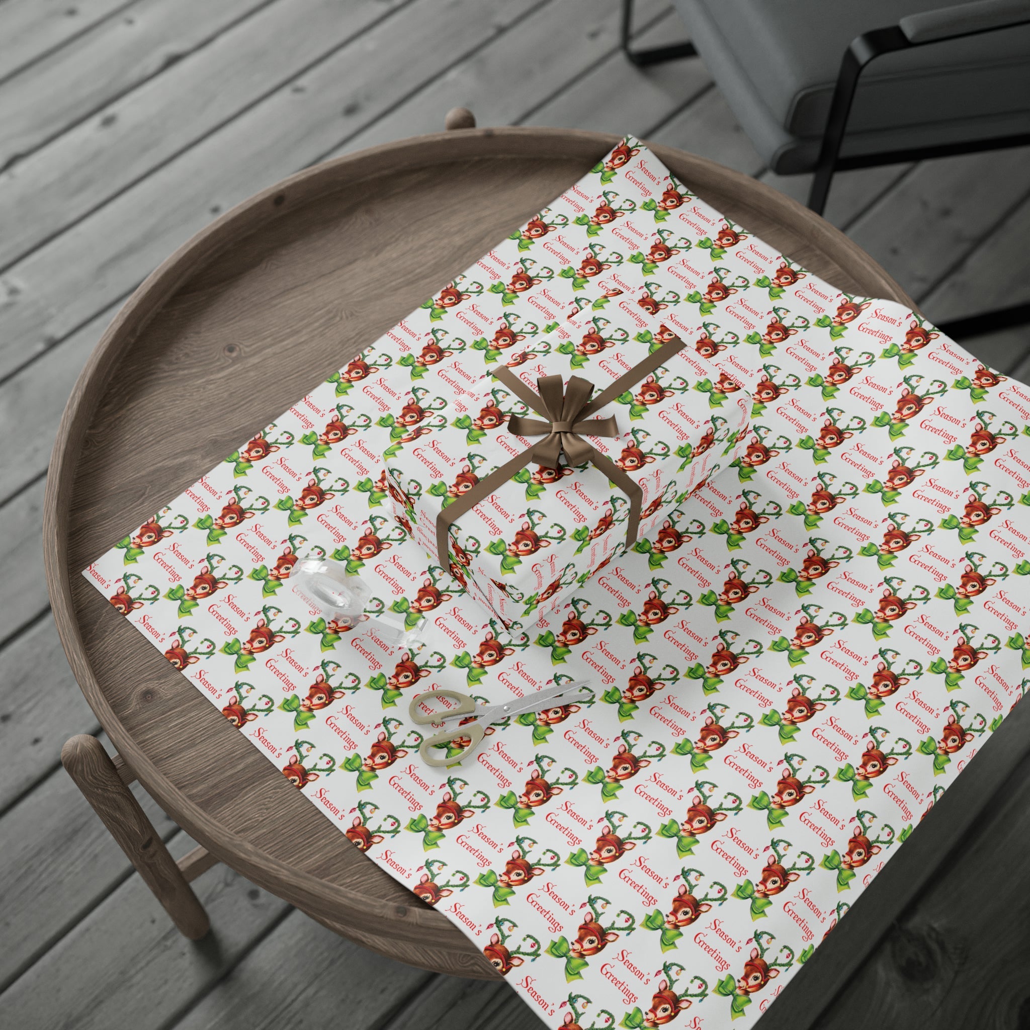 Season's Greetings Reindeer Mid Century Retro Christmas Print Holiday Gift Wrap Paper - Glossy Or Matte