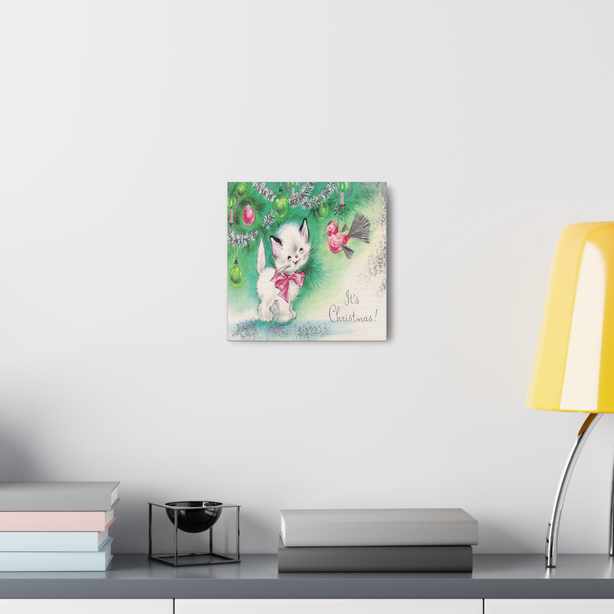 It's Christmas Kitten Mid Century Retro Christmas Print Canvas Gallery Wrap