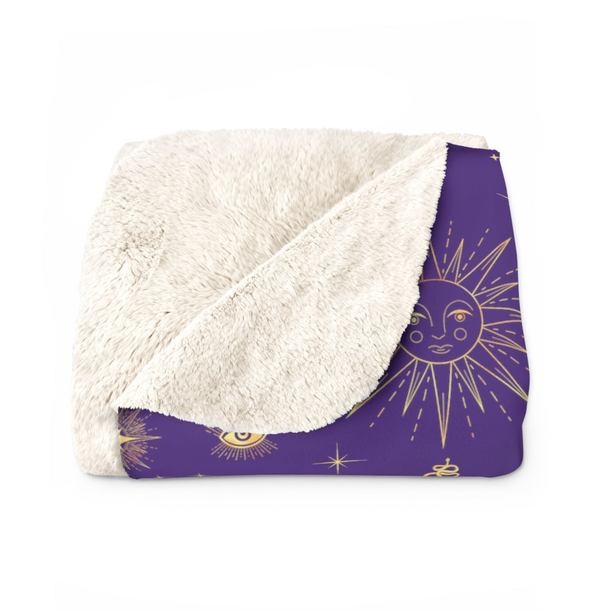 Gold Sun Stars Celestial Tarot Purple Sherpa Fleece Blanket
