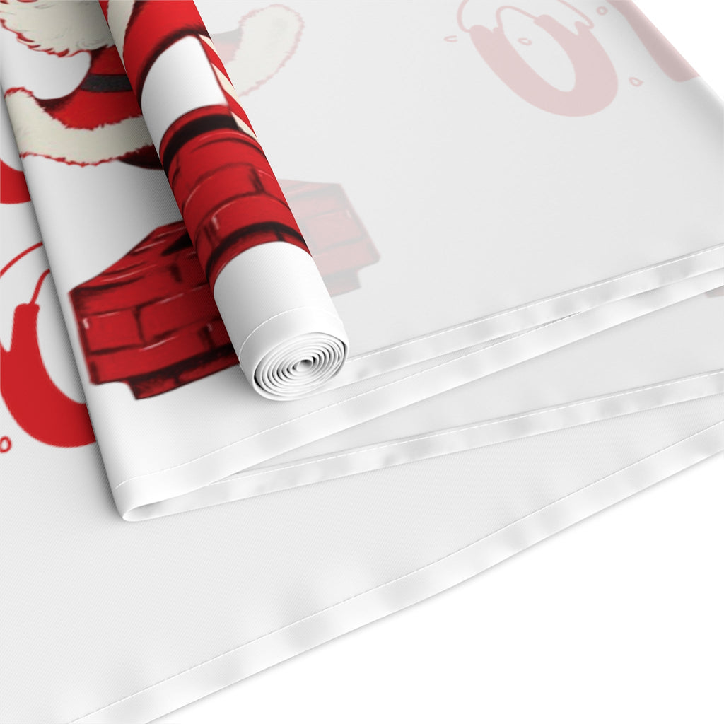 Ho Ho Ho Santa Sliding Down Candy Cane Chimney Mid Century Retro Christmas Party Decor Cotton Poly Table Runner