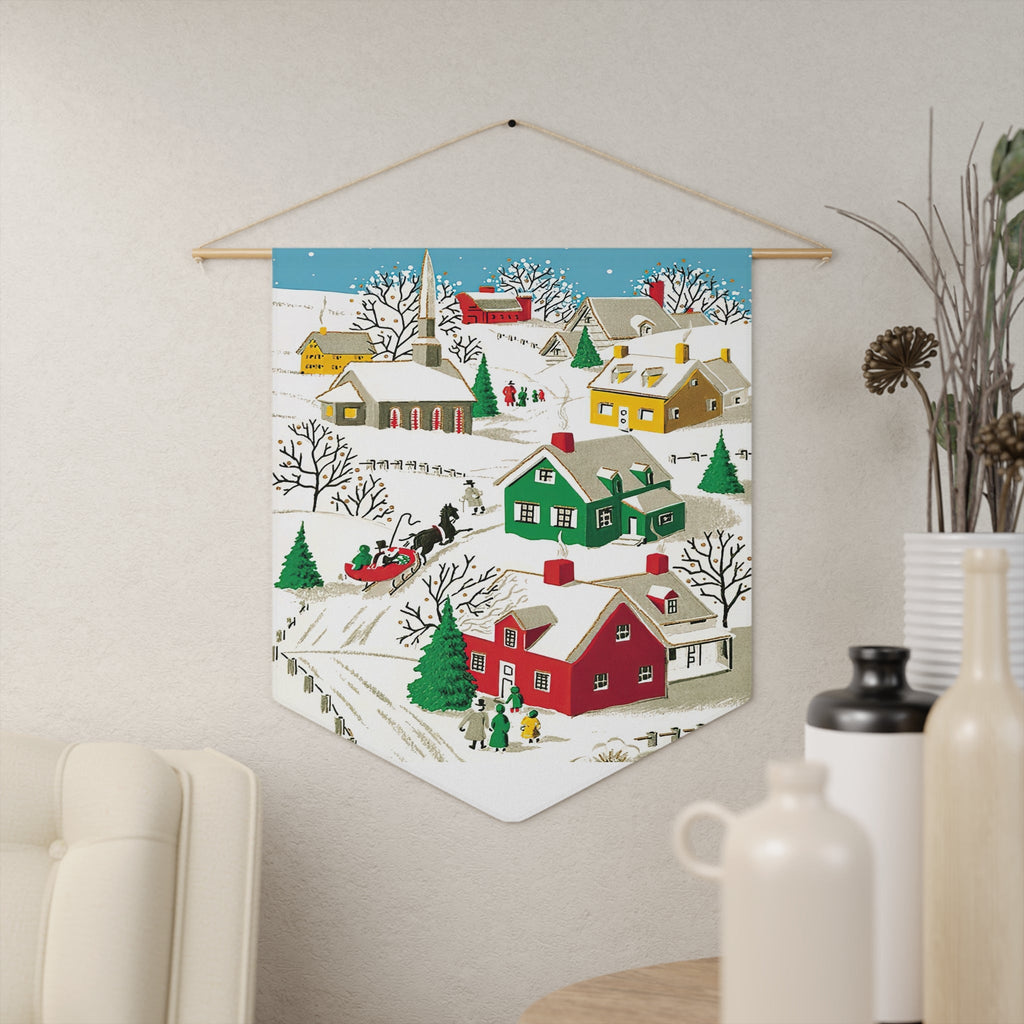 Winter Village Town Retro Christmas Print Wall Hanging Banner Flag