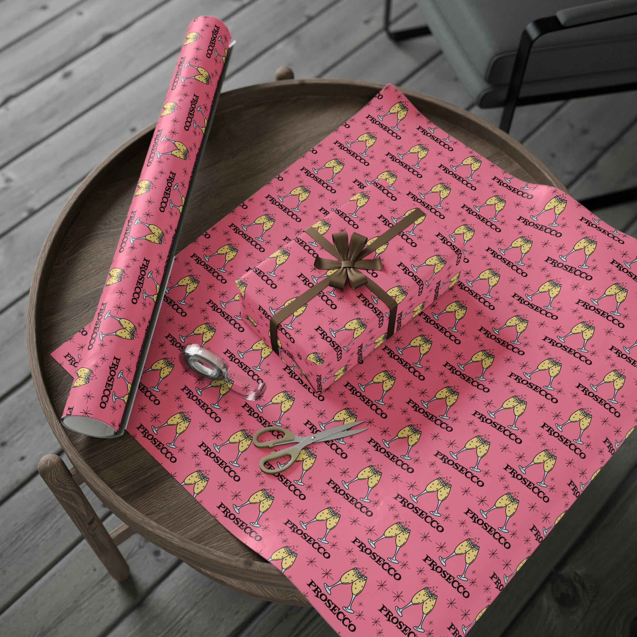 Prosecco Brunch Pink Atomic Retro Style Holiday Gift Wrap Paper - Glossy Or Matte