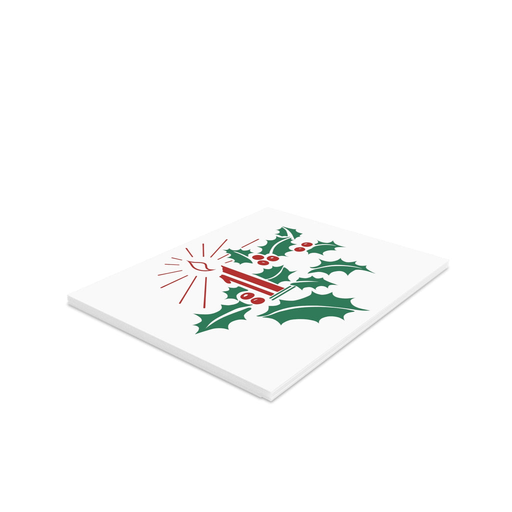 Christmas Candle And Holly Mid Century Retro Christmas Style Matte Greeting Cards (8, 16, and 24 pcs)