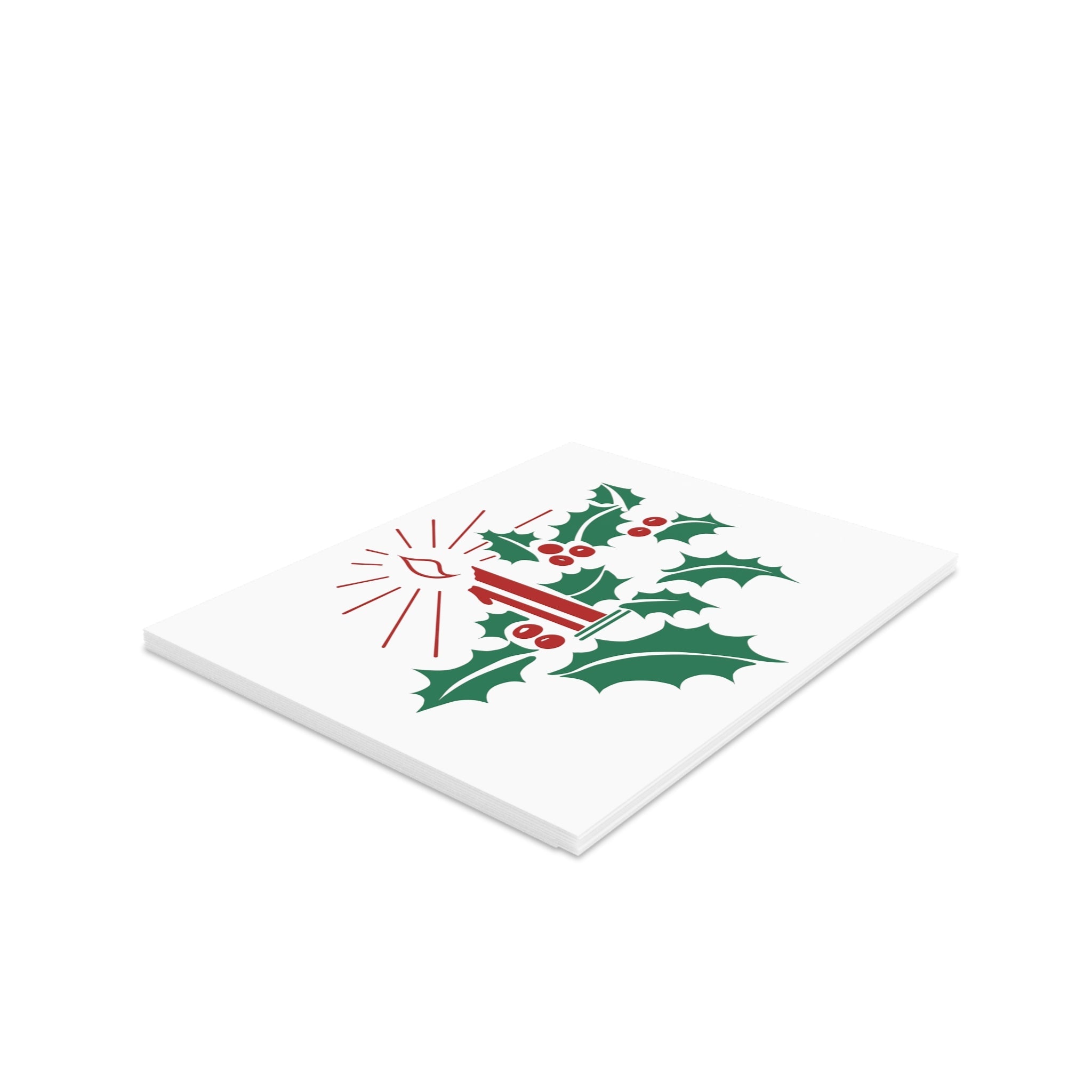 Christmas Candle And Holly Mid Century Retro Christmas Style Matte Greeting Cards (8, 16, and 24 pcs)