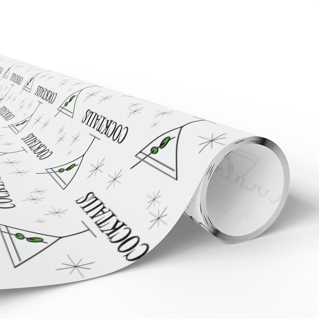 Martini Cocktails Stars Atomic Mid Century Retro Print Holiday Gift Wrap Paper - Glossy Or Matte