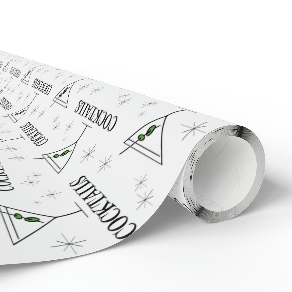 Martini Cocktails Stars Atomic Mid Century Retro Print Holiday Gift Wrap Paper - Glossy Or Matte