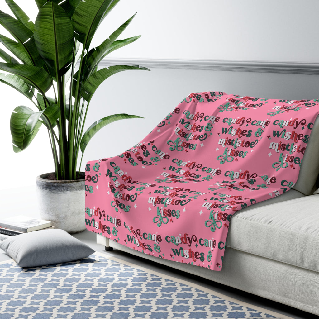Candy Cane Wishes And Mistletoe Kisses Sherpa Fleece Blanket