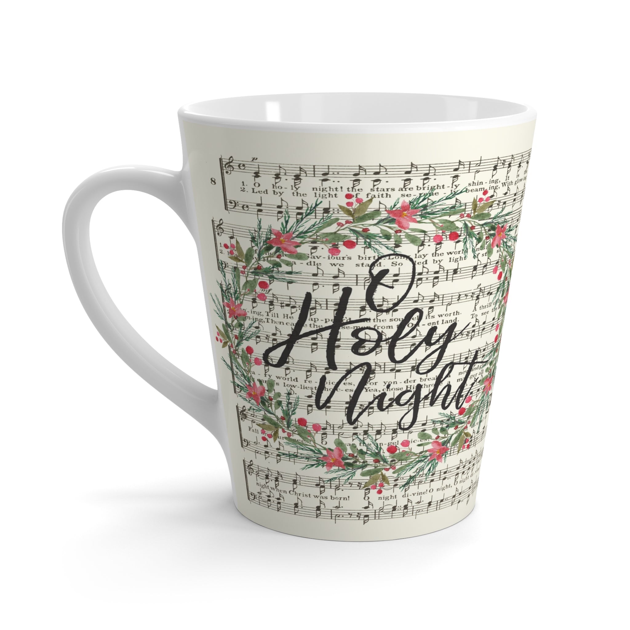 O Holy Night Sheet Music Christmas Wreath Retro Christmas Print Latte Coffee Mug