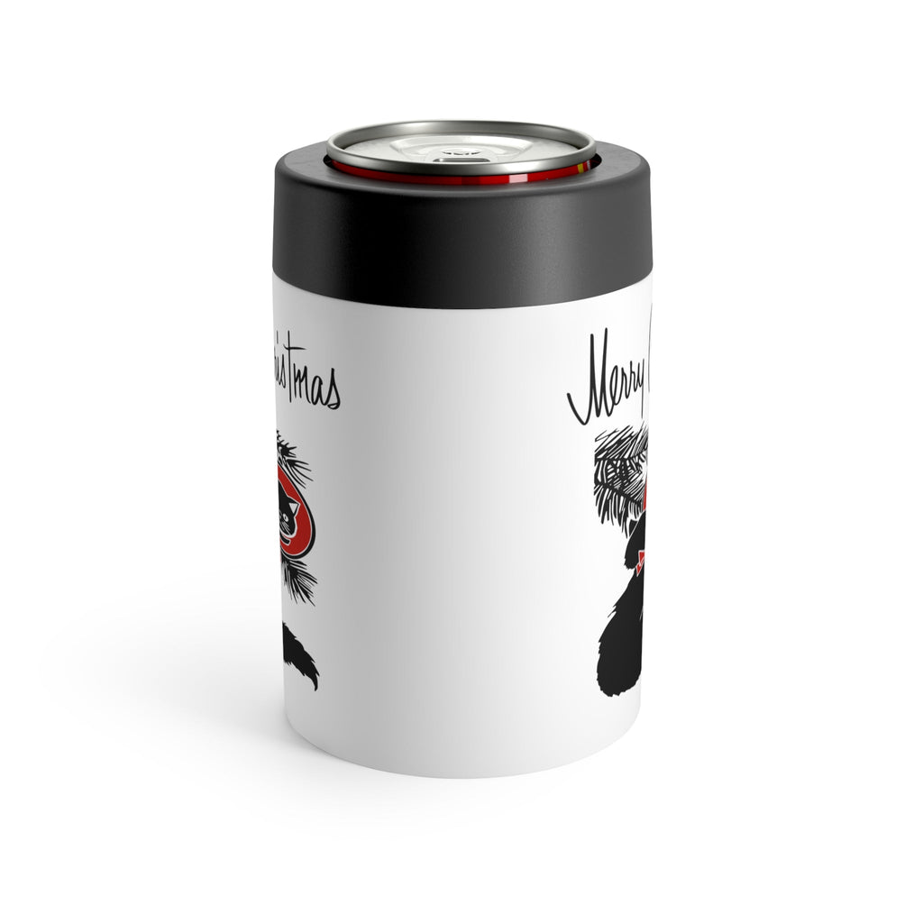 Merry Christmas Black Cat Ornament Mid Century Retro Christmas Print Stainless Steel Can Holder