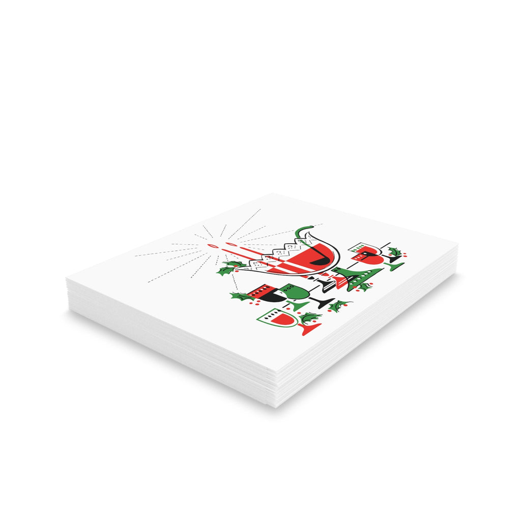 Christmas Cocktails Punchbowl Mid Century Retro Christmas Print Matte Greeting Cards (8, 16, and 24 pcs)