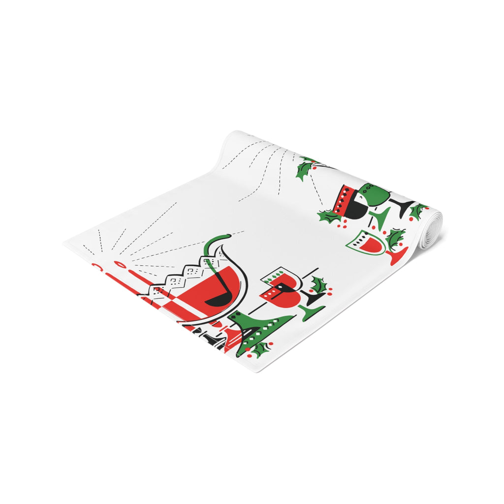 Christmas Cocktails Punchbowl 50s Mid Century Retro Christmas Print Home Decor Cotton Poly Table Runner