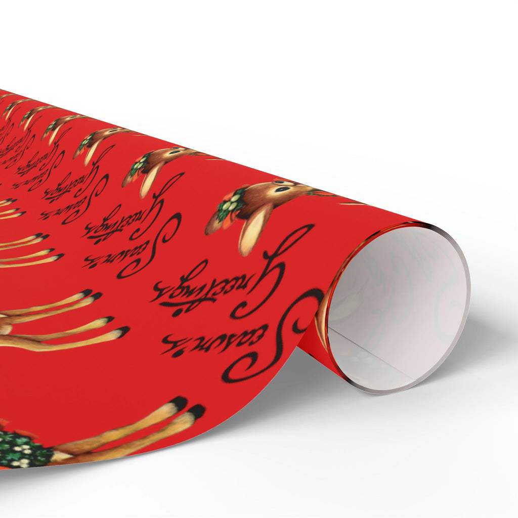 Season's Greetings Reindeer Wreath Retro Christmas Holiday Gift Wrap Paper - Glossy Or Matte