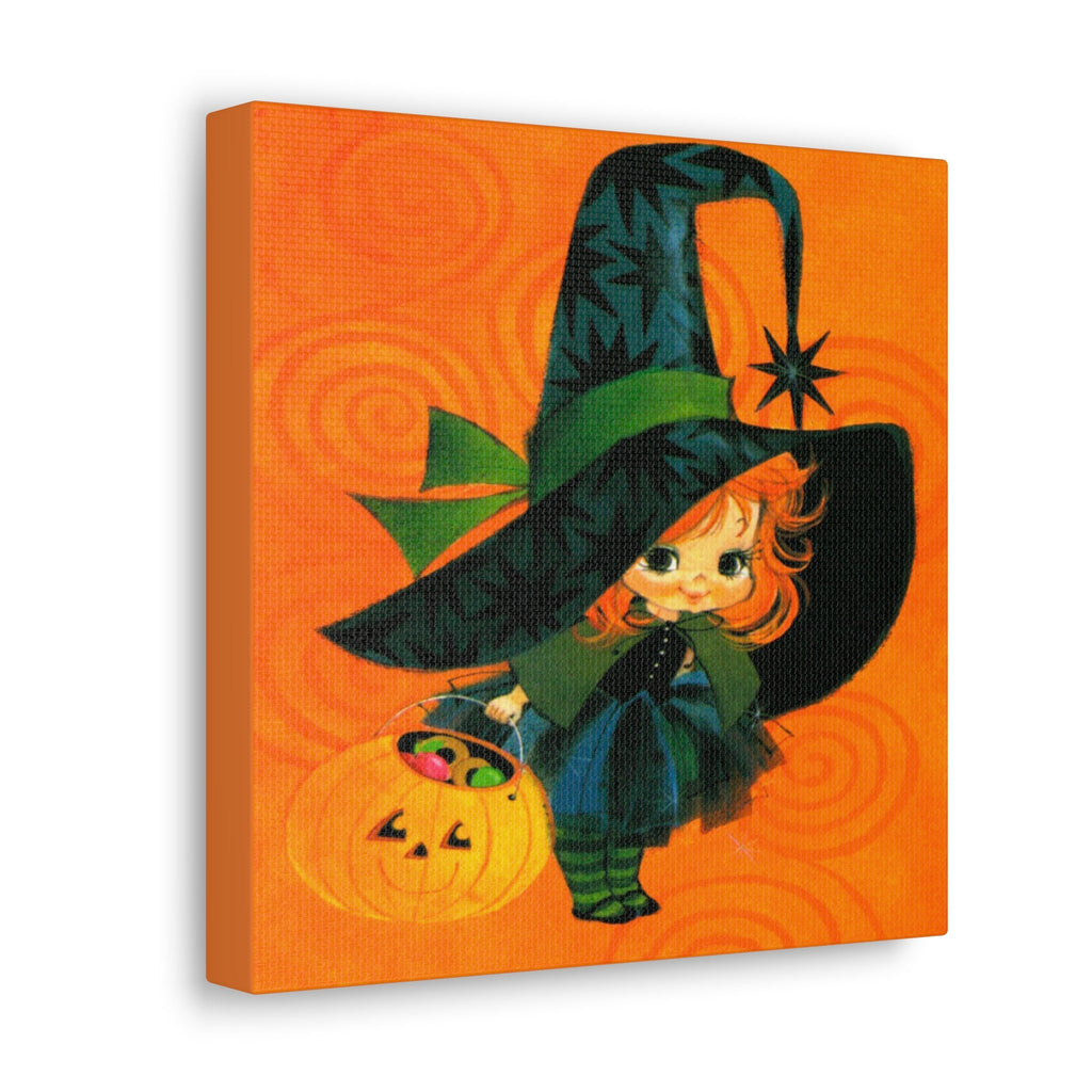 Cute Orange Witch Mod Retro Halloween Decor Print Canvas Gallery Wrap