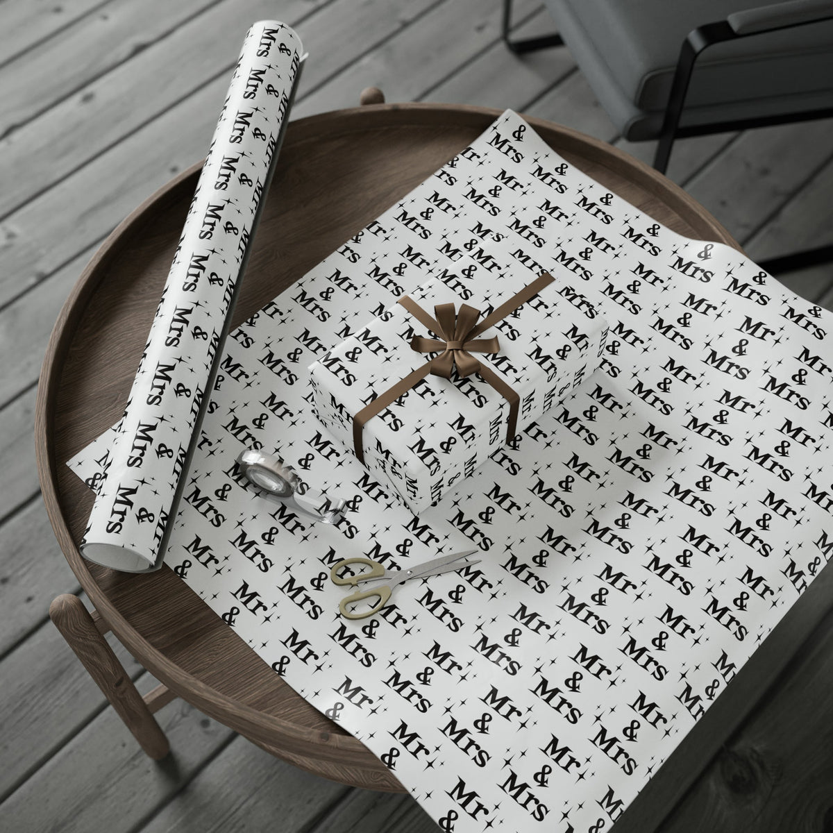 Mr. And Mrs. Atomic Mid Century Retro Style Wedding Holiday Gift Wrap Paper - Glossy Or Matte