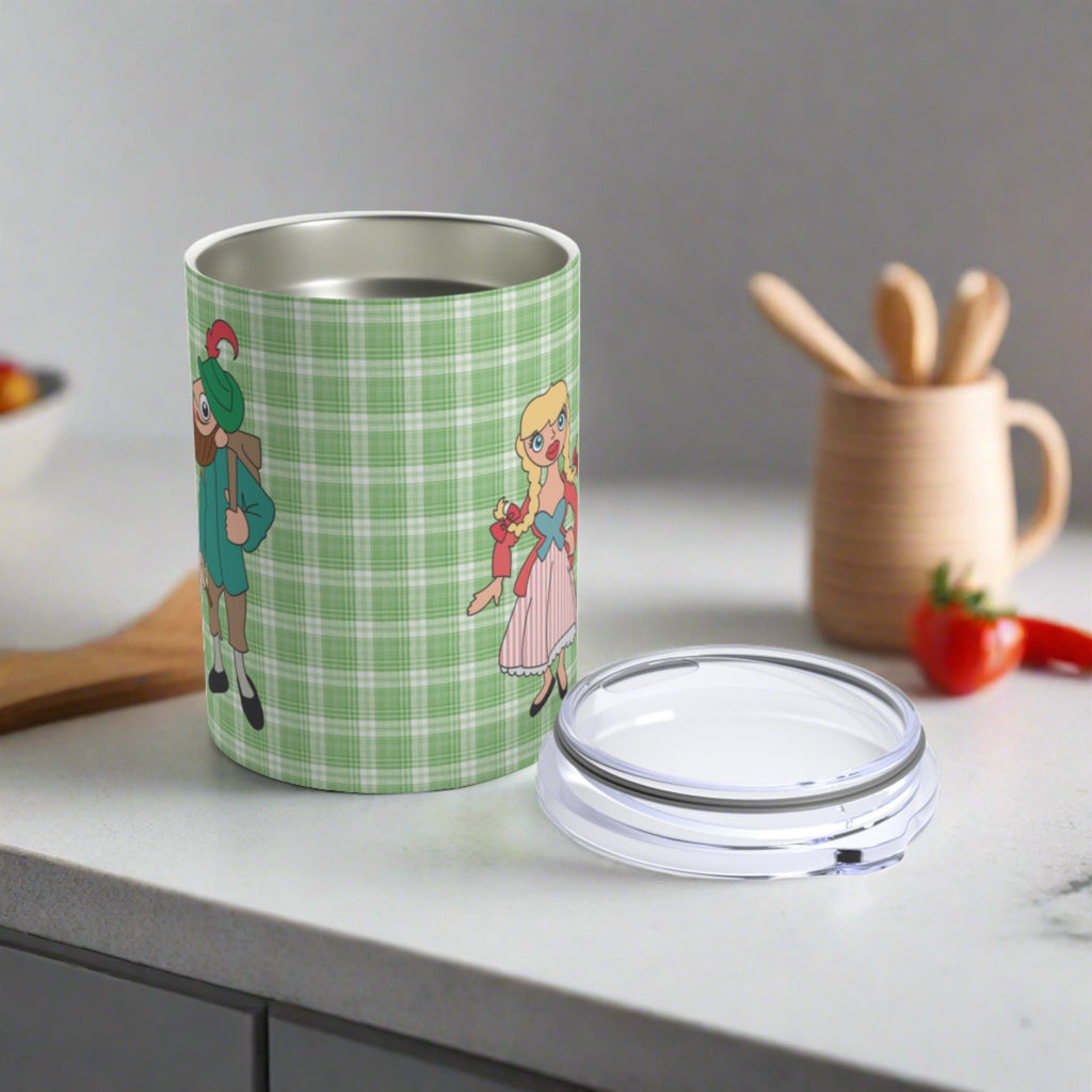 Sound Of Music Stainless Steel Tumbler 10oz Lonely Goatherd Girl In Pale Pink Coat Goat Baby Green Plaid Cup Unique Cute Gift For Friend