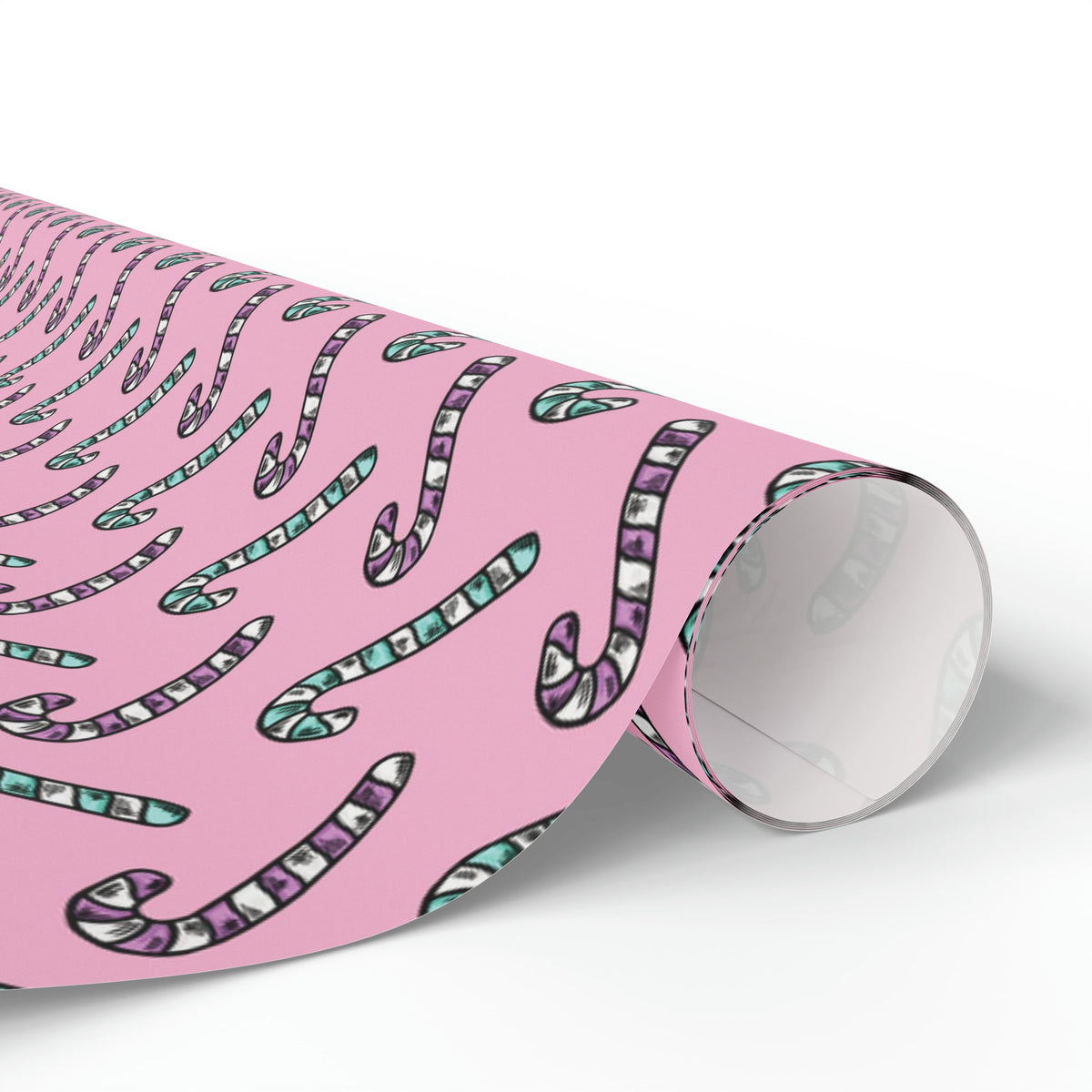 Pink And Teal Pastel Candy Canes Pink Christmas Print Holiday Gift Wrap Paper - Glossy Or Matte