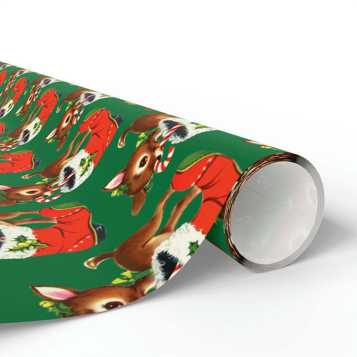 Reindeer With Stocking Mid Century Retro Christmas Print Holiday Gift Wrap Paper - Glossy Or Matte