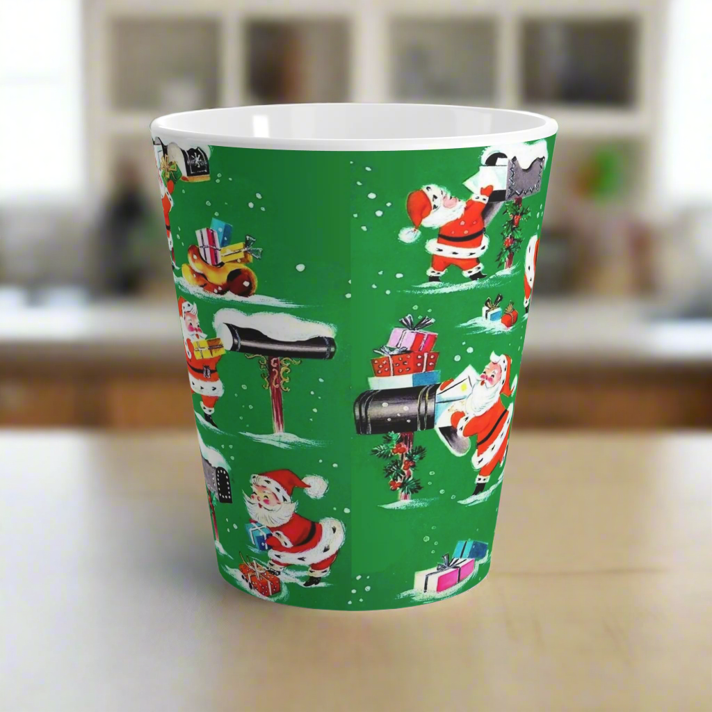 Busy Santa Midcentury Retro Christmas Latte Coffee Mug