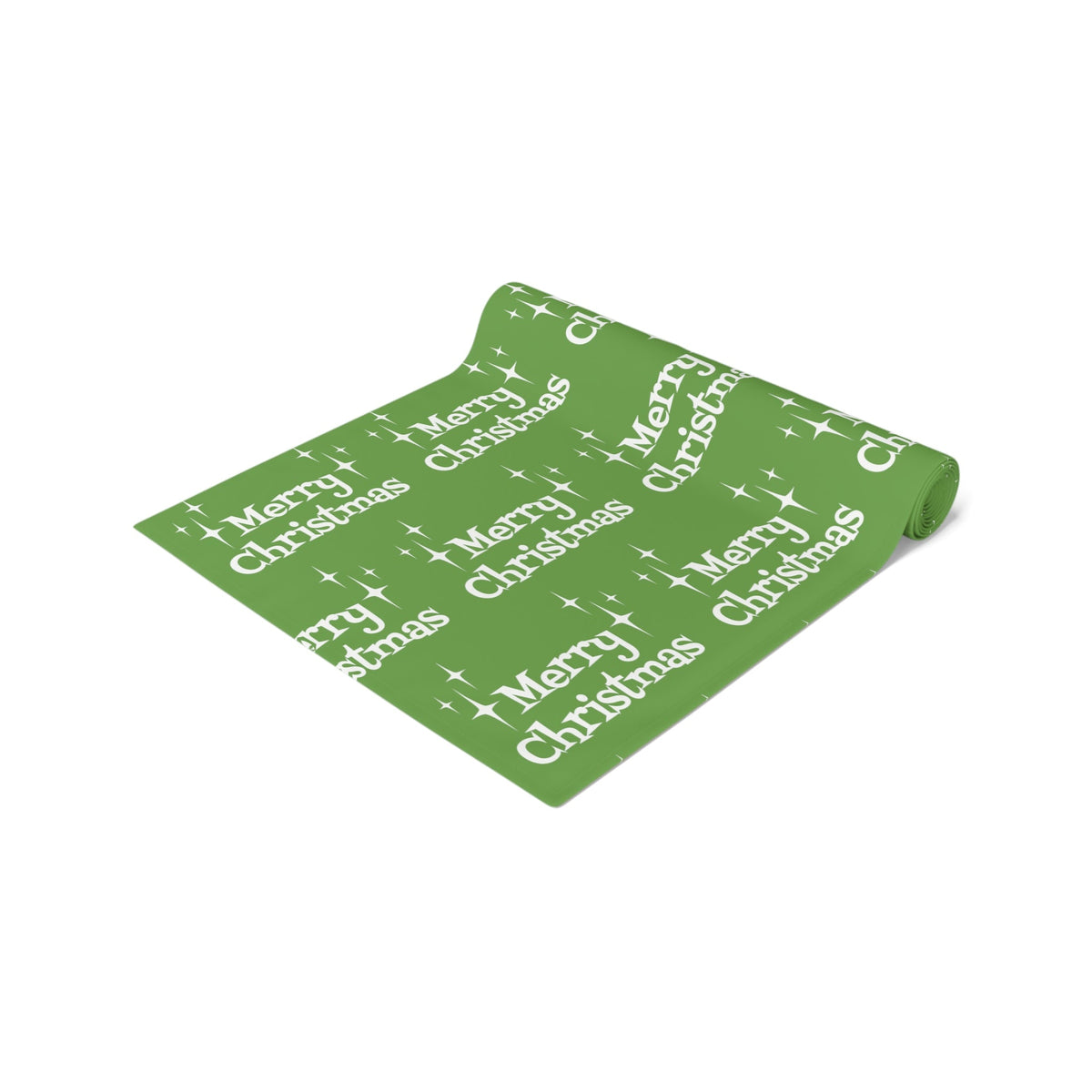 Merry Christmas Starburst Atomic Mid Century Retro Style Christmas Decor Green Cotton Poly Table Runner