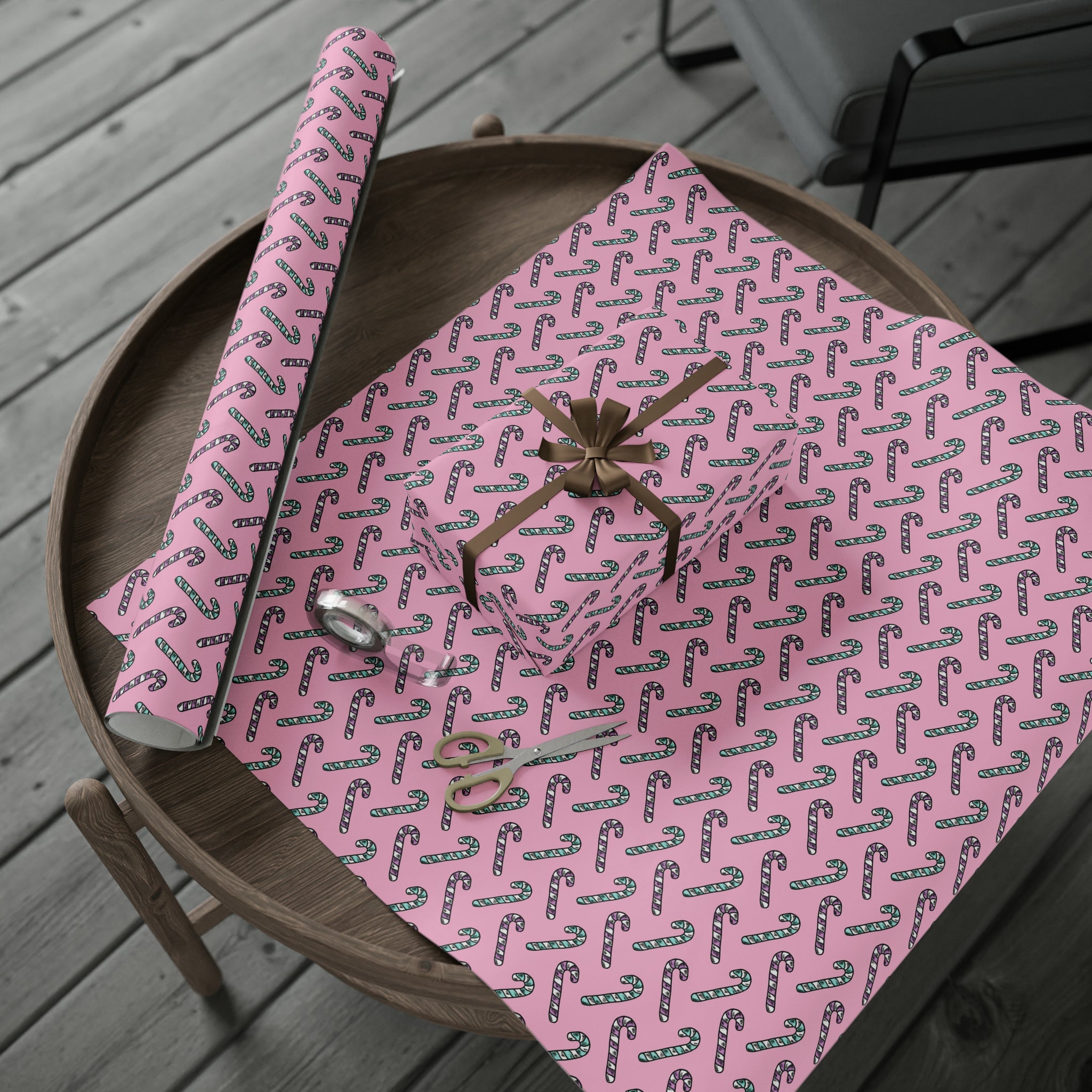 Pink And Teal Pastel Candy Canes Pink Christmas Print Holiday Gift Wrap Paper - Glossy Or Matte