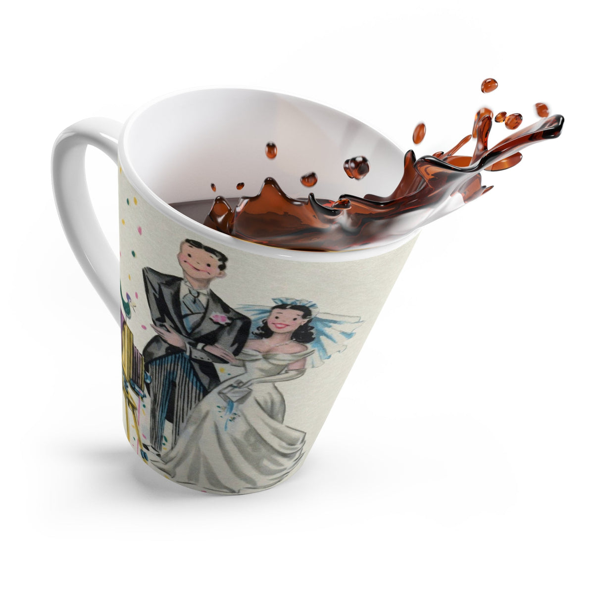 Capture Joyful Moments with Our Midcentury Wedding Couple and Bird Ceramic Latte Mug