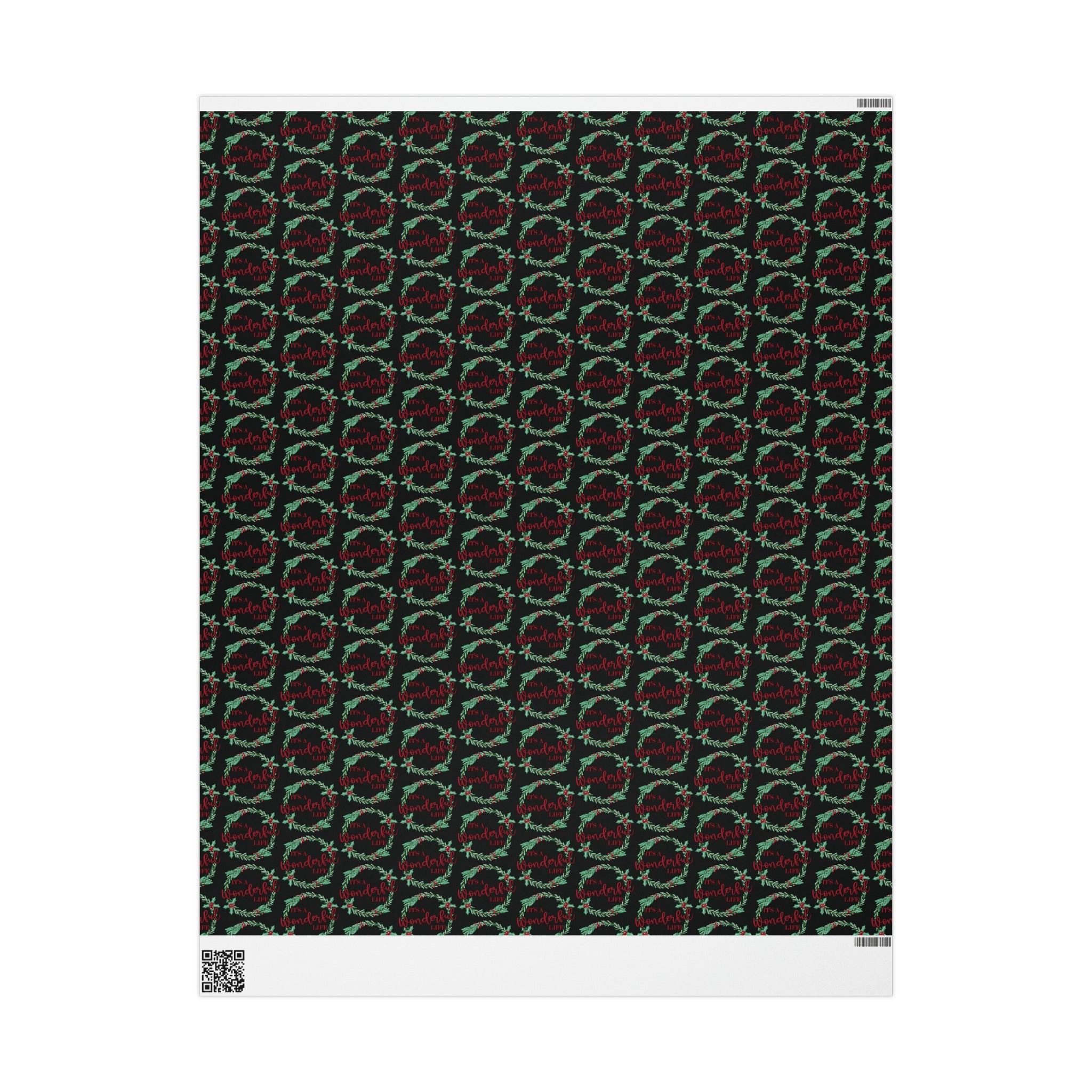 It's A Wonderful Life Christmas Wreath Black Retro Style Holiday Gift Wrap Paper - Glossy Or Matte