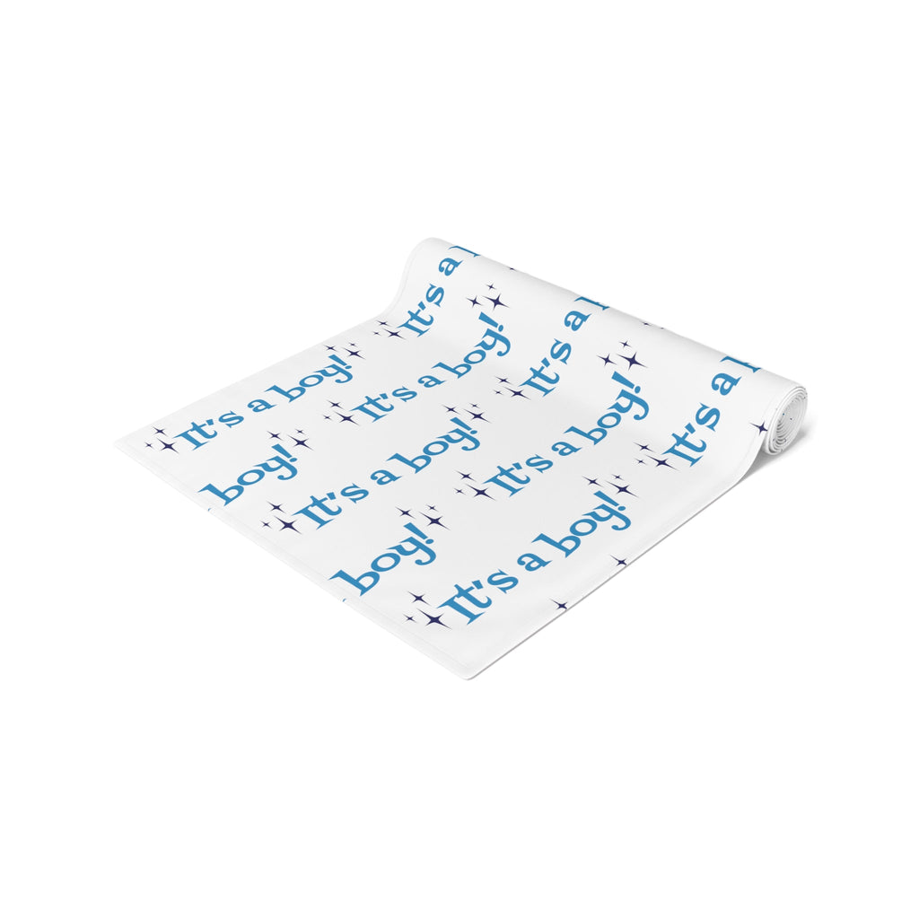 It's A Boy Starburst Atomic Mid Century Retro Style Baby Shower Table Runner - Cotton Or Polyester