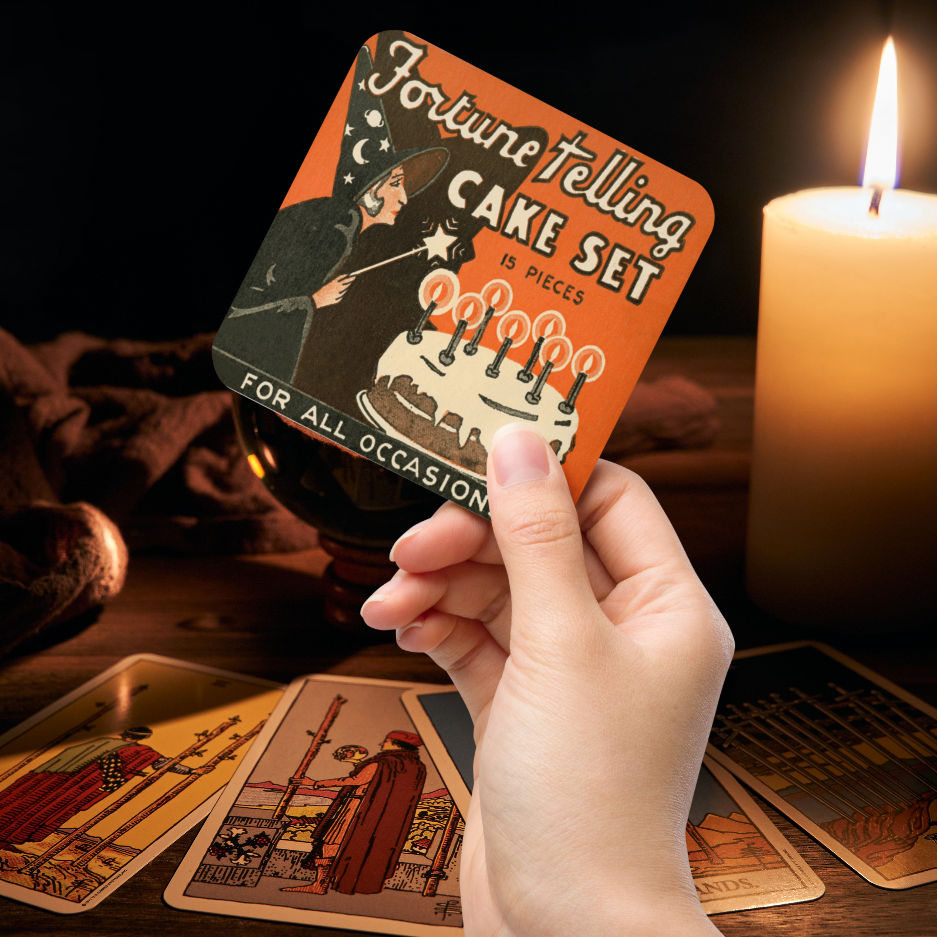 Fortune Telling Cake Set Retro Halloween Cork-back Coaster