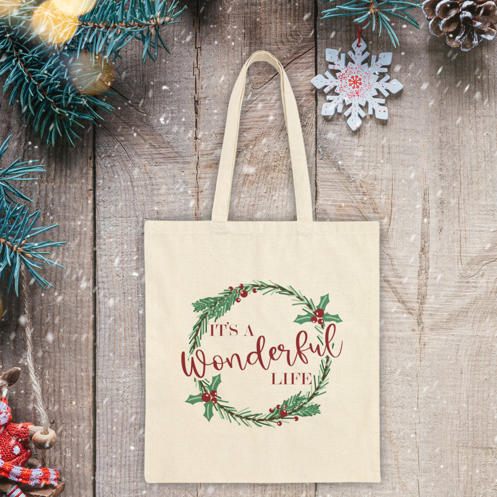 It's A Wonderful Life Christmas Wreath Cotton Canvas Tote Bag Unique Cozy Cute Winter Holiday Gift For Her Him Friend